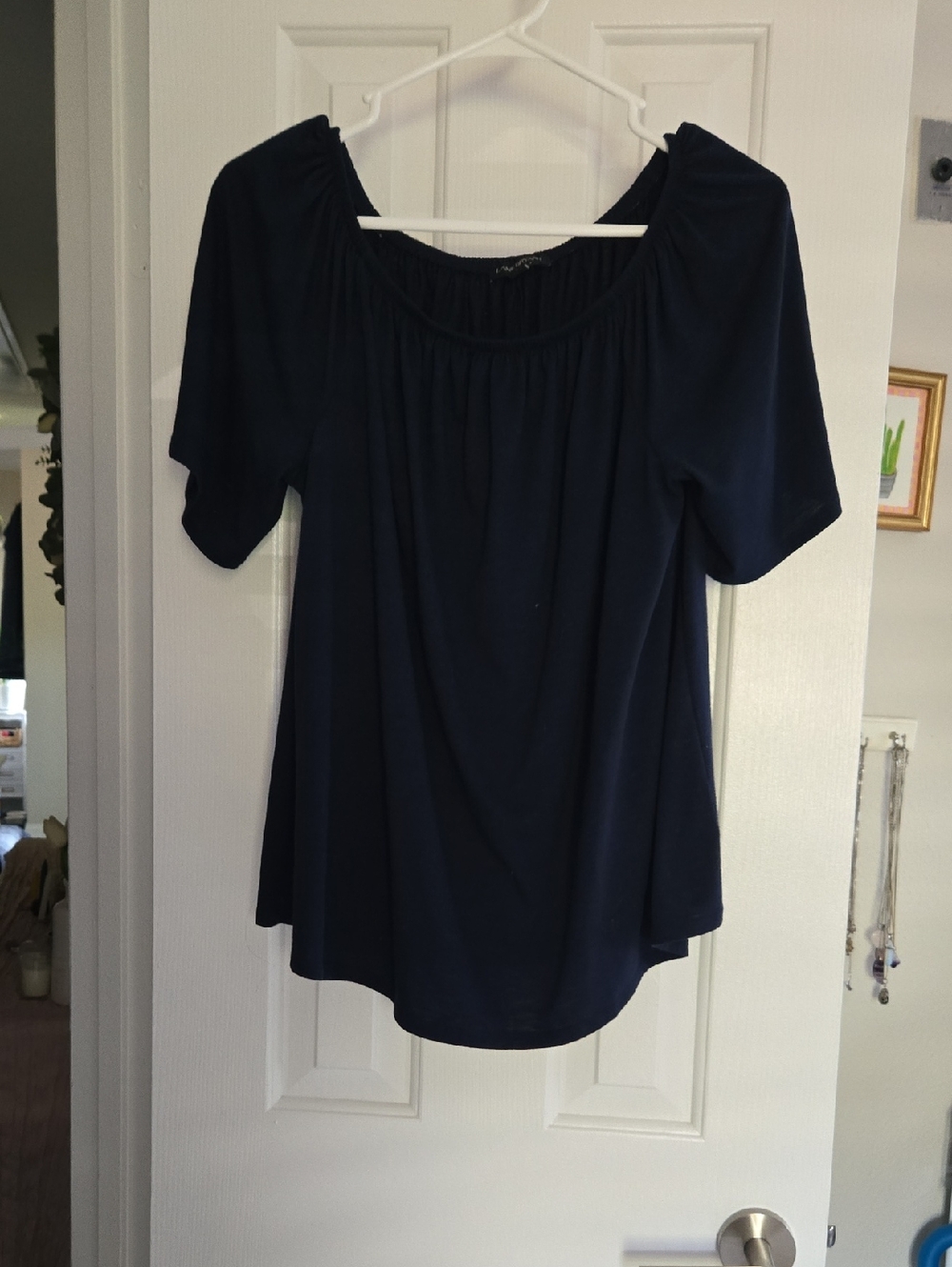 Lane Bryant Navy Scoop Neck Peasant Top
